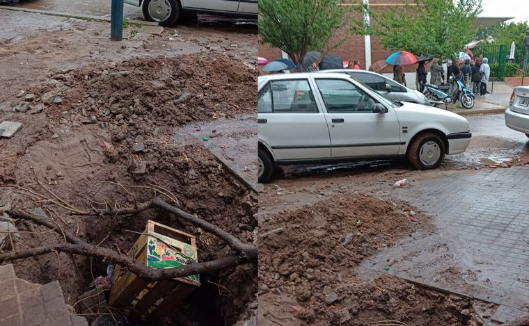 FOTO: Rosario: peligroso pozo y riesgo latente en el barrio Refinería tras pérdida de agua.