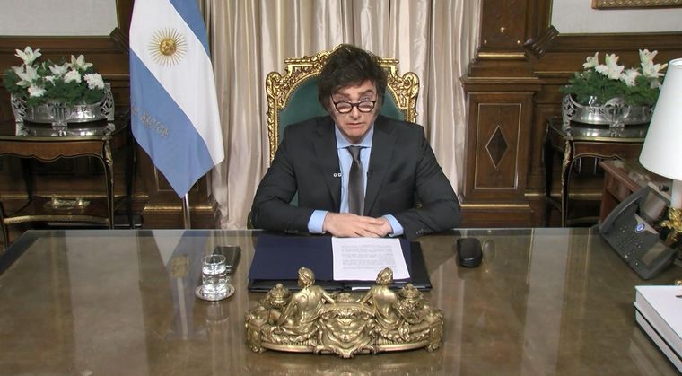 FOTO: Javier Milei durante su discurso grabado de fin de año.