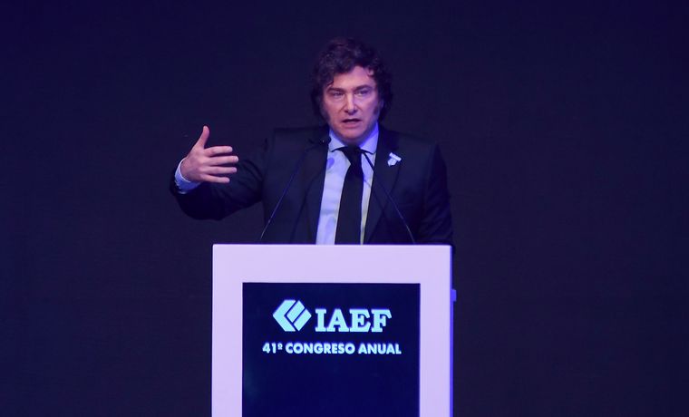 FOTO: El presidente Javier Milei habla en el 41° Congreso anual del IAEF.