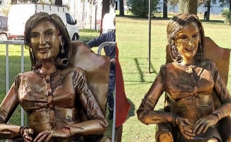FOTO: El antes y después de la escultura de Mirtha en Villa Cañás.