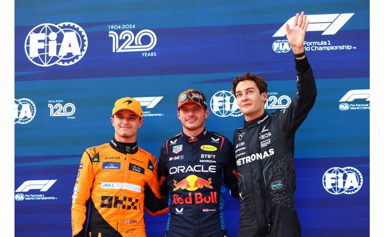 FOTO: Verstappen con Norris y Russell, los tres mejores de la pole
