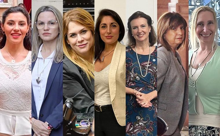 FOTO: Las mujeres de Milei: Pagano, Píparo, Lemoine, Santillán, Mondino, Bullrich y Karina.