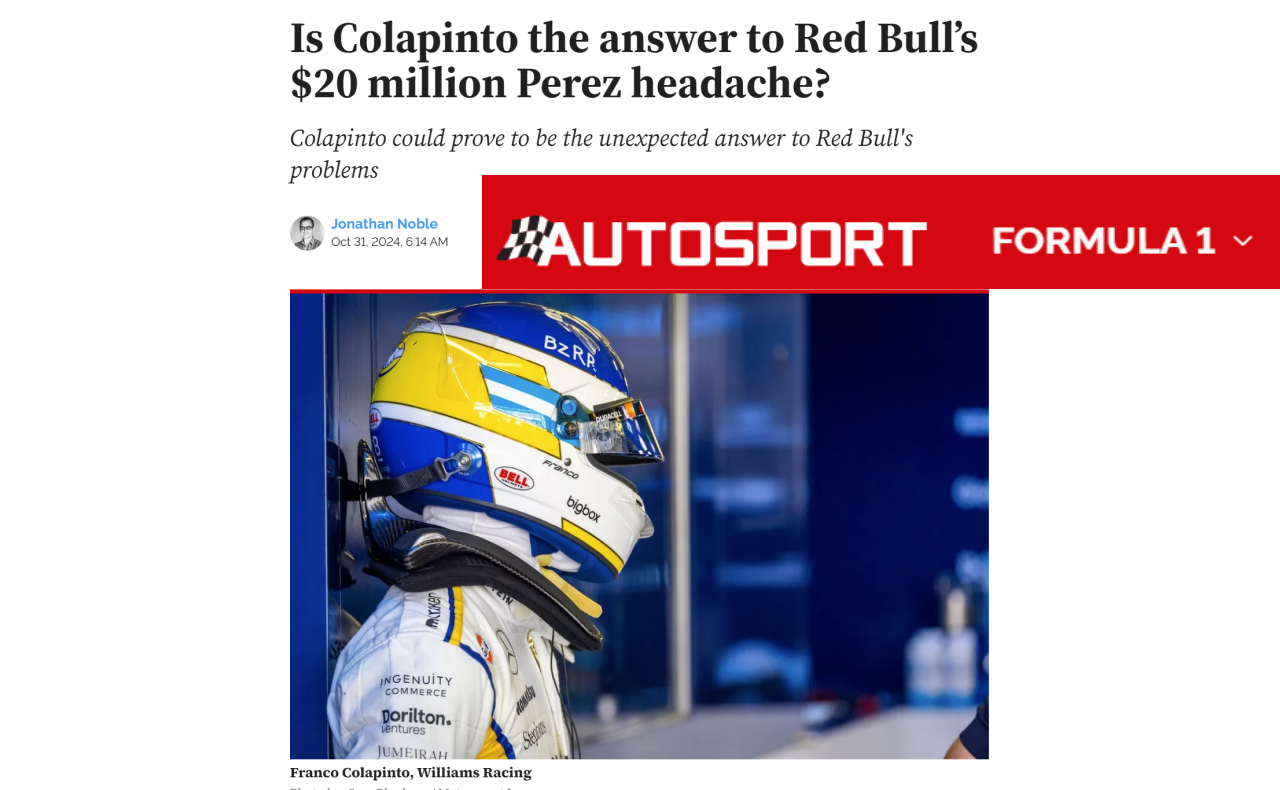 FOTO: La revista inglesa Autosport también se ocupa hoy del tema Colapinto-Red Bull