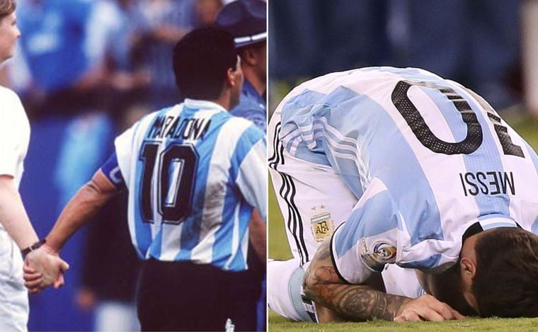 FOTO: Maradona en el 94 y Messi en 2016, protagonistas de momentos tristes.